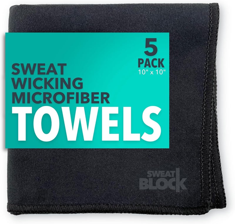 Sweatblock Microfiber Sweat Absorbing Handkerchiefs for Men and Women 10x10 Inch 5 Pack Black Reusable Machine Washable Towels for Face Body Gym Sports Travel or Daily Use Lightweight and Durable - Image 1